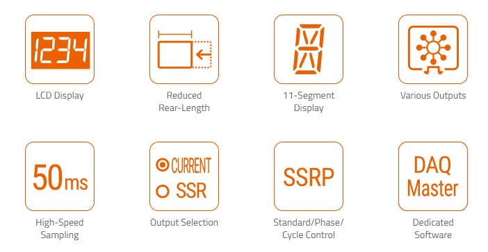 LCE Display,Reduced Rear-Length,11-Segment Display,Various Outputs,High-Speed Sampling,Output selection,Standard/Phase/Cycle Control,Dedicated Software